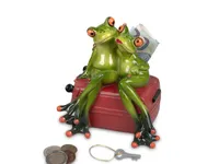 Formano lustige Frösche Figur Froschpaar Reisen auf Koffer sitzend Poly 14 cm
