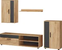 Vicco Wohnwand Berno, 4er Set, Goldkraft Eiche/Anthrazit