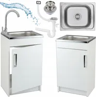 Stamar | Küchenschrank - Weiß - Spüle - 50 x 40 cm - Hohe Chromarmatur - Siphon