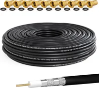 hb-digital 20m Koaxialkabel HQ 135dB 4-Fach geschirmt Stahl Kupfer Außen Durchmesser 7mm schwarz + 10 F-Stecker