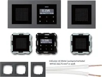 GIRA Unterputz UP RDS Radio 228405 Komplett-Set schwarz glas mit 2 x Lautsprecher in 1+2 fach Rahmen anthrazit (E2) + 10 Meter Lautsprecherkabel 2x0,75 mm² weiß 100% OFC