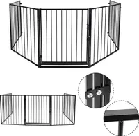 Jopassy Kaminschutzgitter 300x75 cm Schutzgitter 5 Elemente Metall Ofenschutzgitter mit Sicherheitstür Tierschutzgitter Absperrgitter Konfigurationsgitter Einhandbedienung Schwarz