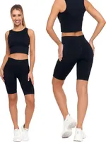 Moraj Damen kurze Leggings Push-Up Radlerhose Hoch-Bund nahtlose Sportleggings 2400-001, Schwarz, M
