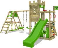 Fatmoose Spielturm Klettergerüst BoldBaron  mit Surfanbau, Doppelschaukel & Rutsche  – apfelgrün