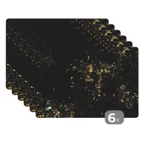 MuchoWow® Podložky Sada 6 podložiek Umývateľné podložky 30x45x0.3cm - zlaté - čierne Podložka pod stôl Nekĺzavá a odolná voči teplu