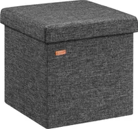CASARIA® Hocker mit Stauraum Dunkelgrau Faltbar Deckel Leinen-Optik Gepolstert 38x38cm Schlafzimmer Wohnzimmer Flur Sitzhocker Fußhocker Polsterhocker