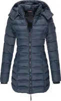 ASKSA Damen Winter Jacke Warme Stepp Mantel Lang Daunenjacke uebergangsjacke mit Kapuze Wintermantel, Dunkelblau, L