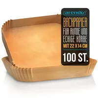Arendo Backpapier für Heißluftfritteuse, rechteckig, 4,5 - 10 L, 22 x 14 x 4,5 cm, antihaft, ungebleicht, für Ninja Airfryer AF300EU & AF400EU, 100 Stück