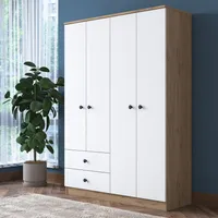 Skye Decor, 0-  BA108 RAN, Nussbaumfarbe,,Weiß, Kleiderschränke, 170x120x42,5 cm, 100% Melaminbeschichtete Partikelplatte