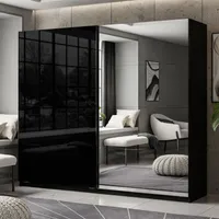 LINA Kleiderschrank Schwebetürenschrank Hochglanz Schwarz / Schwarz hochglanz 244 cm Schrankversion: Hochglanz+ Spiegel