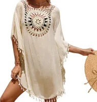 Blusenkleid Strand-Tunika mit Fransen für Damen, Bikini-Überwurf Strandkleid