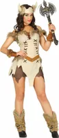 Verführerische Wikingerin Kostüm mit Hörner, Größe: 38 - 40 (M) Farbe: Beige
