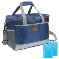 Kühltasche 33L Picknicktasche Thermotasche Kühlbox Groß Isoliert Faltbar Lunchtasche Mittagessen Tasche  Isoliertasche mit 2er Kühlakkus Blau