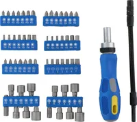 Kinzo Werkzeugsatz: BitSet / Steckschlüsselsatz mit Ratsche - 14 Steckschlüssel, 42 Bits inkl. Torx, Sechskant - 58 Teile
