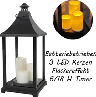 XXL Laterne Windlicht Stalllaterne Gartenlaterne + 3 LED Kerzen Timer H59xB24cm