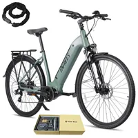 E-Bike 27,5 Zoll Rostfreie Aluminiumlegierung Mittelmotor BAFANG bis zu 100 - 120 km Wasserdicht IPX4 City Pedelec 65 N.m Herrenfahrrad 7 Gang, Grün