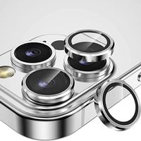 Metal Ring Camera Tempered Glas Film für Apple iPhone 14 Pro Max / 14 Pro Panzer Zubehör Glas Silber