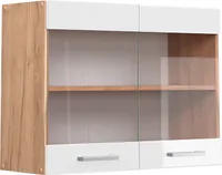 Kuchynská presklená skrinka Vicco R-Line, 80 cm, biely vysoký lesk/dub Goldkraft