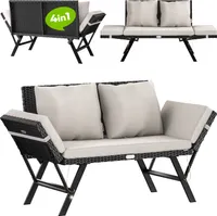 CASARIA® Polyrattan Gartenbank mit Liegefunktion Auflage Kissen Verstellbare Armlehnen Wetterfest Draußen Garten Terrasse Balkon Sofa Couch Liege Schwarz