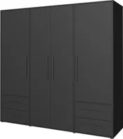 Kleiderschrank Drehtürenschrank schwarz 206 cm - 4 Türen - MOKKARIS - Die Möbelfundgrube