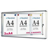 Schaukasten Premium Innenbereich 3 x A4 mit 6 Magneten Magnetische & beschreibbare Rückwand