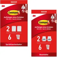 Command™ Besenhalter Wand Selbstklebend Besenhalterung 2 Haken 6 Strips + Command™ Sprühflaschenaufhänger 2 Haken 6 Strips