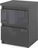STIV Möbel | Nachttisch - Nachttisch mit 2 Schubladen - schwarz glänzend, H 40cm B 30cm T 30cm