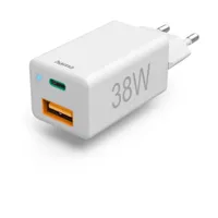 Hama Schnellladegerät USB-C 38W USB-C PD, USB-A QC, weiß  201640