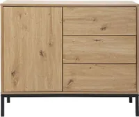 Kommode 1 Tür 3 Schubladen Eiche-Nachbildung  - L90 x H80 cm