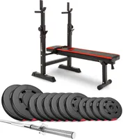Hop-sport Činková sada s lavicou | Cementové kotúče a rovná tyč | Posilňovacia sada 69kg