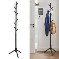 Garderobenständer, freistehender Kleiderständer, Garderobe aus Kautschukholz, in Baumform, mit 8 Haken, für Kleidung, Hüte, Taschen (Schwarz)