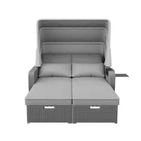 2 Personen Gartensofa Loungesofa mit Abnehmbare Markise Polyrattan und Schwamm Loungebett Gartenmöbel für Garten Lounge Grau