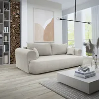 3 Sitzer Sofa ANTONIO BARON - 240x110x78cm, Schlaffunktion mit Bettkasten, Garniutur in Bouclé-Stoff - Beige