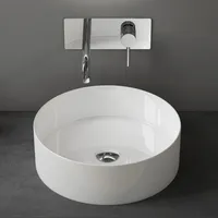 doporro Aufsatzwaschbecken Keramik Waschbecken Rund Waschschale 40x40x13 cm Gäste-WC weiß glänzend Handwaschbecken Waschtisch Brüssel203