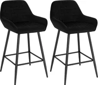 WOLTU Barhocker 2er Set Designer Barstuhl Polsterhocker mit Armlehnen Hocker Tresenhocker Bistrohocker mit Rückenlehne Fußstütze Samt, Schwarz