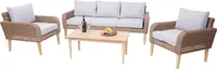 Souprava HWC-H57, Zahradní/obývací souprava Sedací souprava, kulatá Poly Rattan Alu + Acacia Spun Poly MVG  Polštáře světle šedé