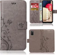 Handy Tasche für Samsung Galaxy A02s / M02s  Schutz Hülle Handyhülle mit Blumenmuster Klapp Hülle mit Standfunktion und Kartenfächer Grau