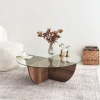 Skye Decor, Lily - Walnut, Couchtische, Nussbaum, Glas, 90 x 30 x 90 cm