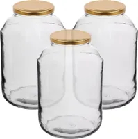 MIKONI Gurkenglas | 4 Liter | Gold Deckel | 3 Stück | Einweckgläser Einmachgläser Vorratsgläser Einmachglas Glas 4000 ml Konservenglas Schraubdeckel