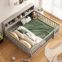 MODFU Schlafsofa Tagesbett 140x200cm mit Staufach und Lattenrost, Holzbett Daybett, Bodenbett Kinderbett Jugendbett,Grau(Ohne Matratze)