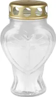 Grablicht Glas in Herzform ( Weiß ), Grabkerze mit ca. 30h Brenndauer