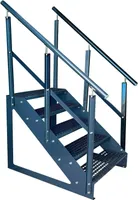 Gitterrost Stahl Freistehende Treppe 5 Stufen Verzinkt & Anthrazit Pulverlackiert + beidseitigem Geländer - (L x B x H) 101cm x 140cm x 95cm