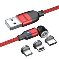 SOONTEC Magnetický kábel červený otočný o 360° a 180° Micro USB/Type C/pre Apple 2,4A nabíjací kábel, 1 m napájací kábel pre fotoaparát notebook smartfón