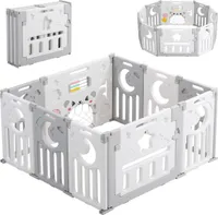 Dripex Laufgitter Baby Laufstall Faltbar mit Verbesserten Schrauben Rutschfeste Saugnäpfe Kunststoff Laufstall für Babys und Kleinkinder Drinnen Draußen Schutzgitter Krabbelgitter  8+2 Paneele Grau
