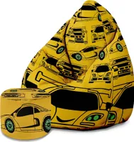 Dreamroots Bean Bag 80x80x120cm worek fasola z oparciem i podnóżkiem, beanbag, puf z wypełnieniem, worek fasola, pufa,  Yellow Car