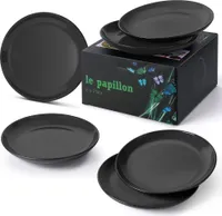 MIAMIO - 6er Teller Set Modern aus Keramik  (Schwarz, 20,5 cm)