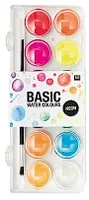 Rico Design Basic Neon Wasserfarbkasten / Tuschkasten - 12 Wasserfarben & 1 Pinsel zum Tuschen und Malen- Malkasten / Farbkasten