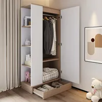 Flieks Garderoben Kleiderschrank mit Regal und Schublade, Garderobenschrank Schrank mit Stange, Eintüriger Kleiderschrank, 70x40x170cm, Weiß