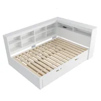 Schlafsofa 140x200cm Doppelbett (Ohne Matratze) Massivholzbett Mit 90x190cm Schleppbett Mit USB-Steckdose und Ablagefächern Multifunktionsbett Weiß