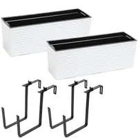 2 Stück Blumenkasten Balkonkasten Geländerkasten Blumentopf Balkontopf \ Halterung Metall \ Weiß  rattan 56 x15x19 cm Blumenkasten